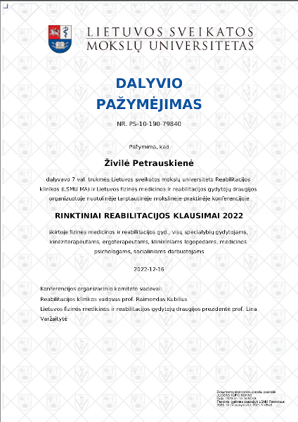 lsmu rinktiniai reabilitacijos klausimai