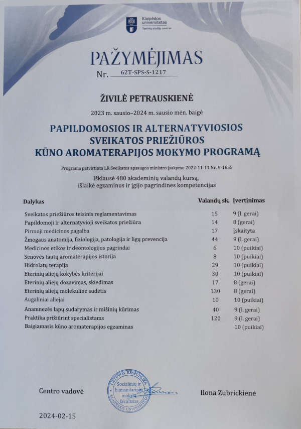 papildoma ir alternatyvi sveikatos prieziura kuno aromaterapija